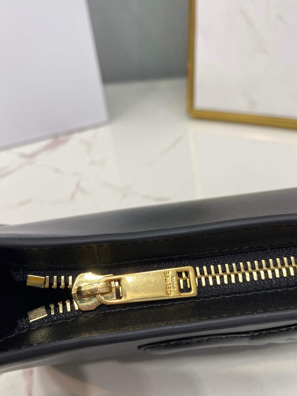 Celine 198153 Shoulder Bag Cuir Triomphe in Smooth Calfskin Black