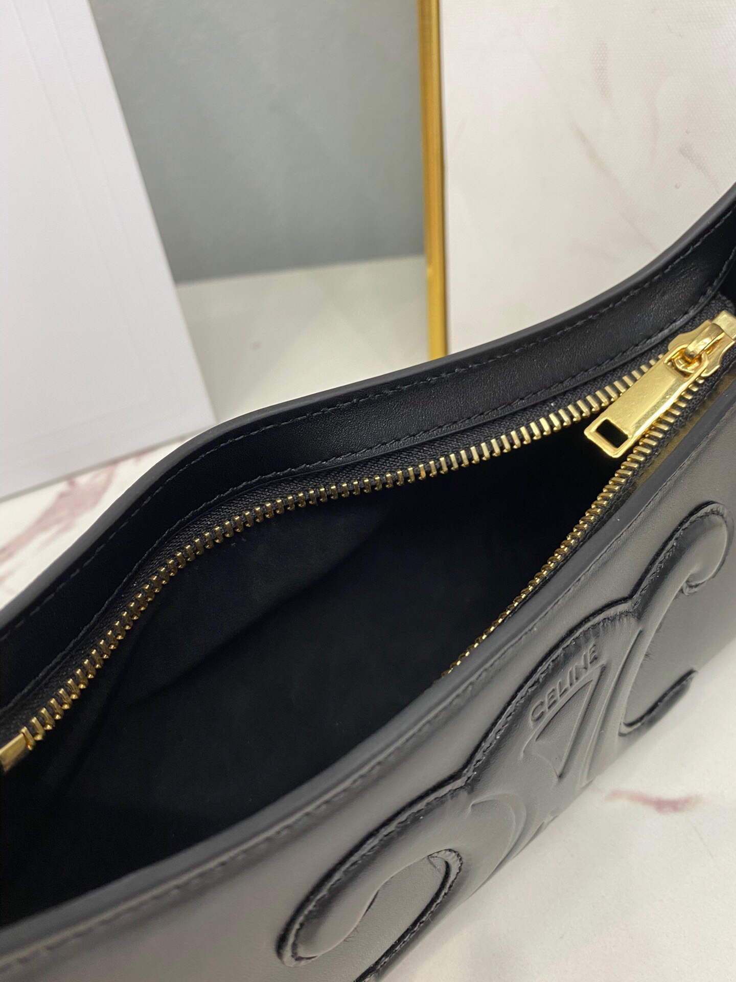 Celine 198153 Shoulder Bag Cuir Triomphe in Smooth Calfskin Black