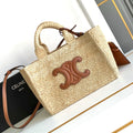 Celine 199162 Tote Classic Panier In Raffia And Calfskin Natural & Brown