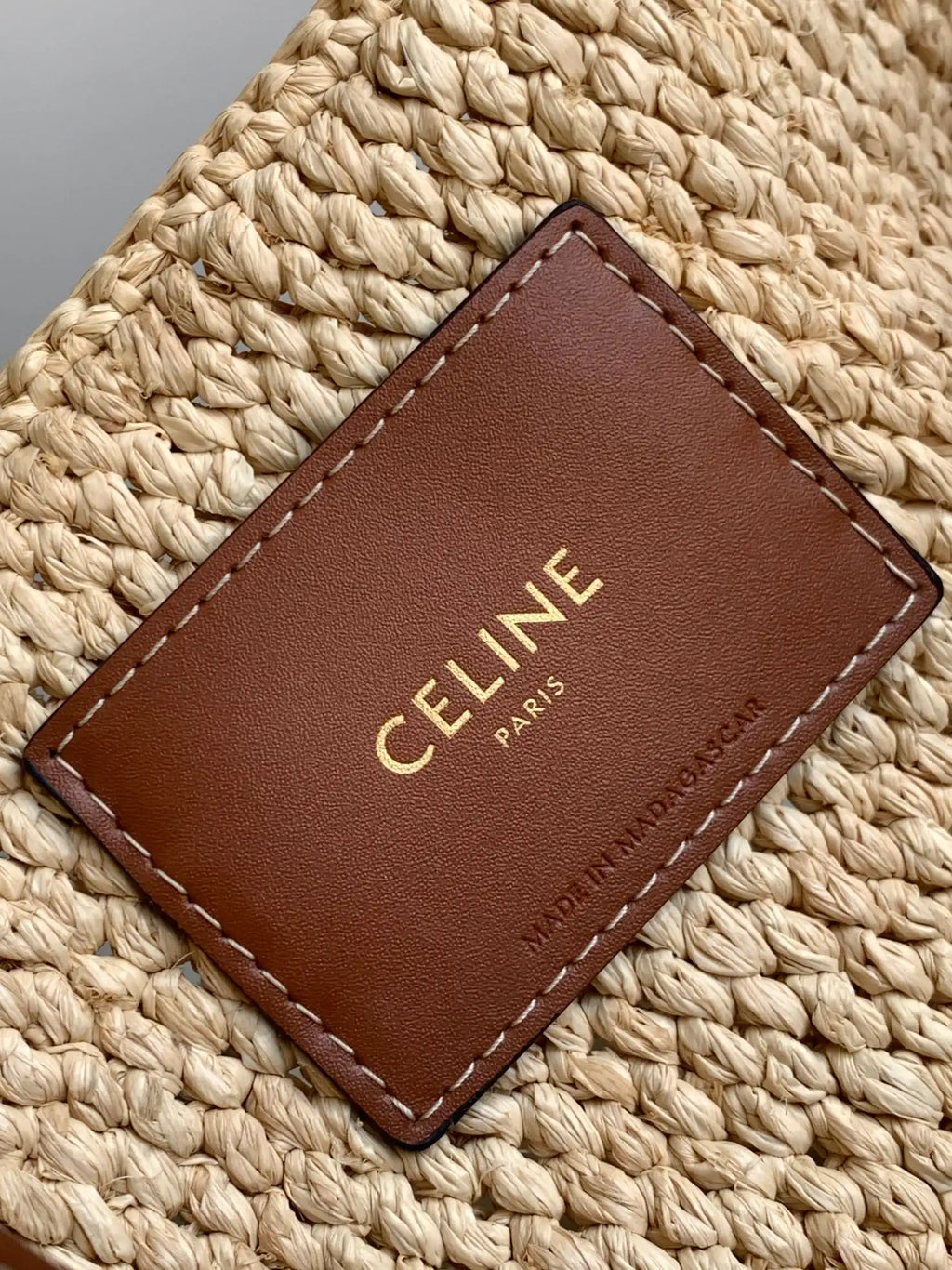Celine 199162 Tote Classic Panier In Raffia And Calfskin Natural & Brown