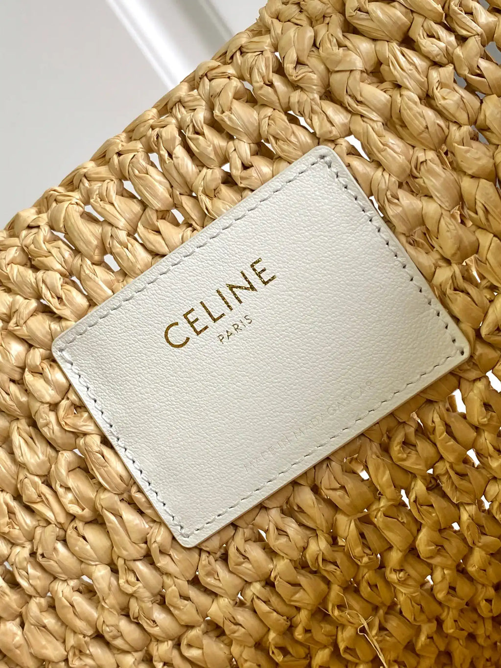 Celine 199162 Tote Classic Panier In Raffia And Calfskin Natural & White