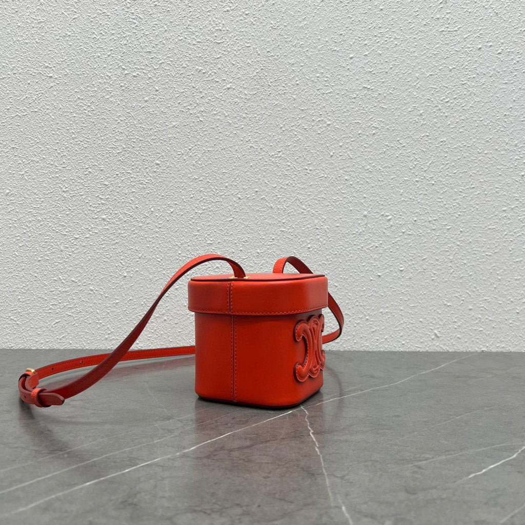 Celine 199263 SMALL BOX cuir triomphe in Smooth Calfskin Orange Red
