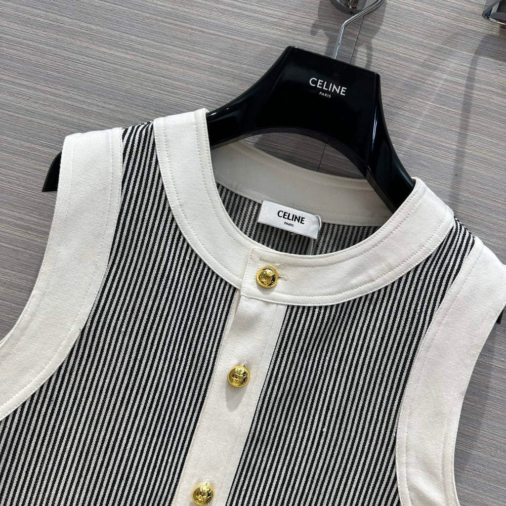 Celine 2U141098V Trapeze Mini Dress In Hickory Stripes C99075