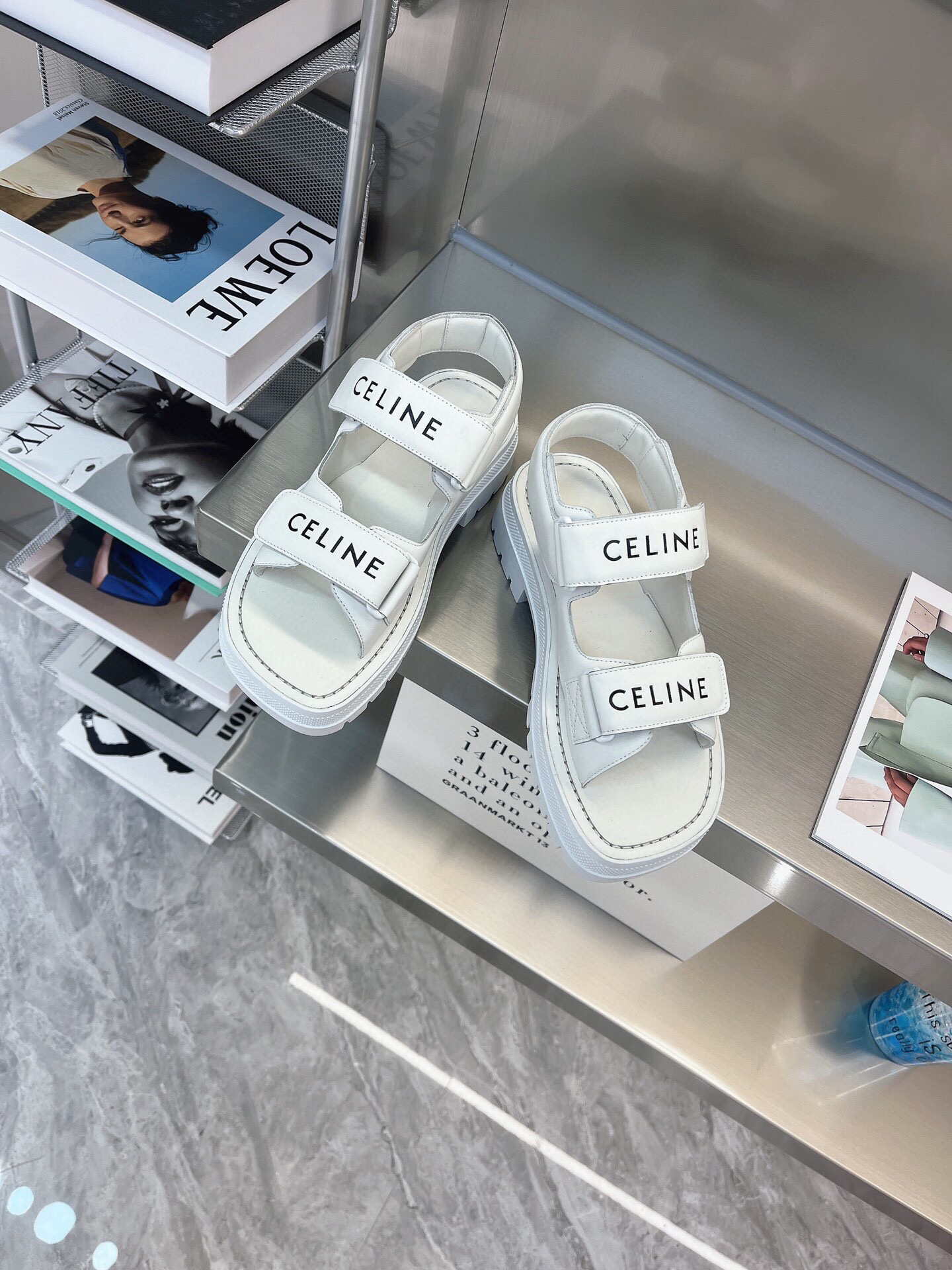 Celine 345583620 Bulky Outdoor Sandal In Calfskin White