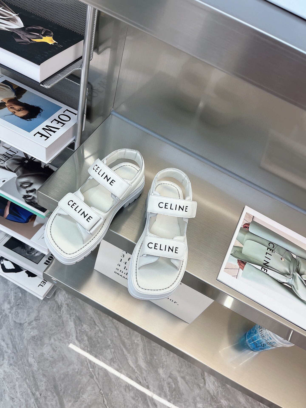 Celine 345583620 Bulky Outdoor Sandal In Calfskin White