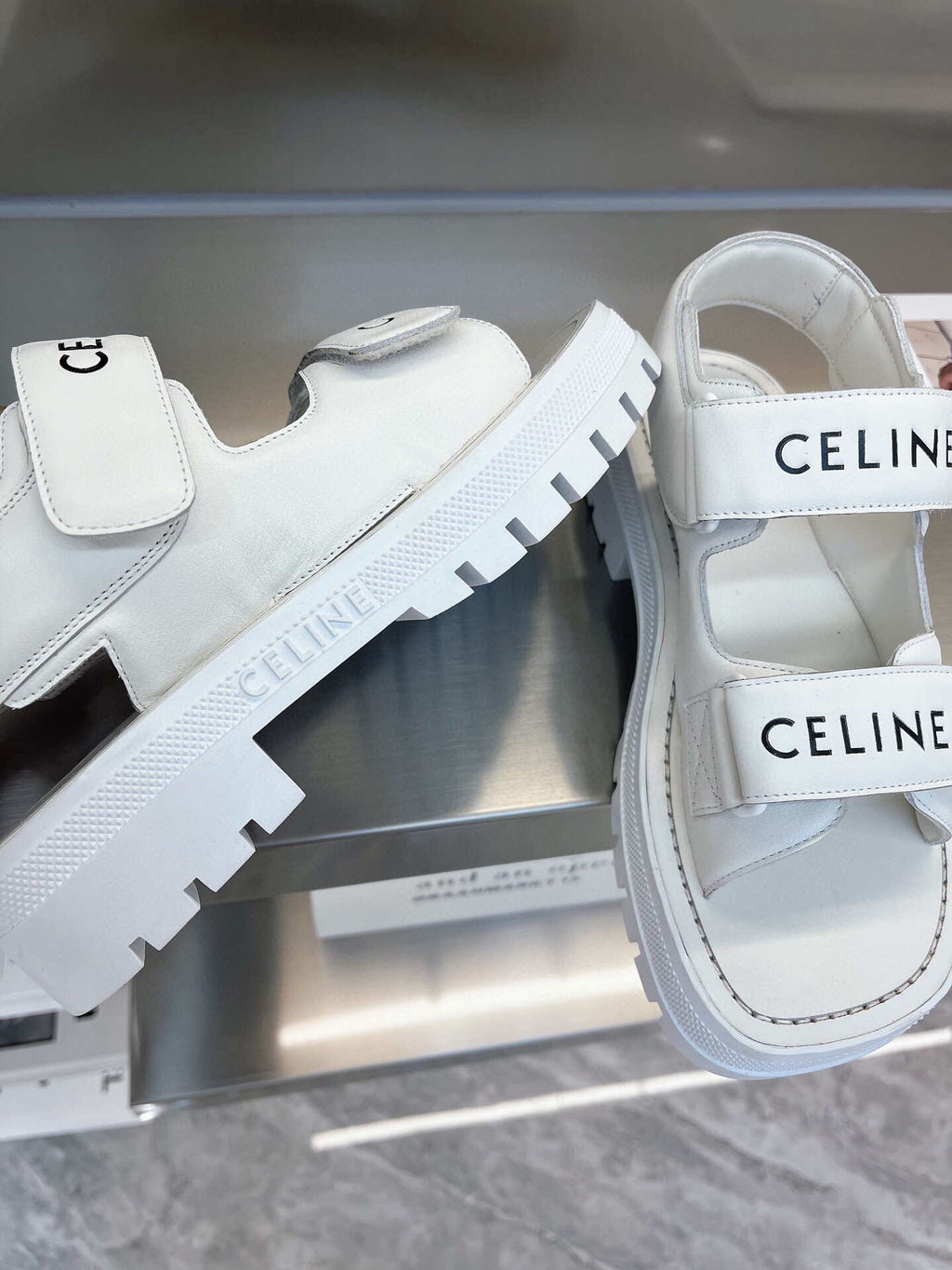 Celine 345583620 Bulky Outdoor Sandal In Calfskin White