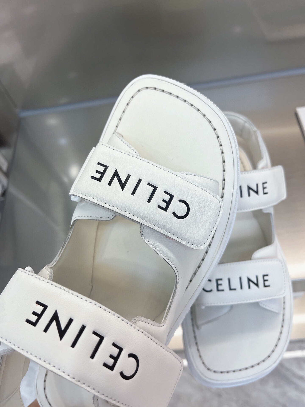 Celine 345583620 Bulky Outdoor Sandal In Calfskin White