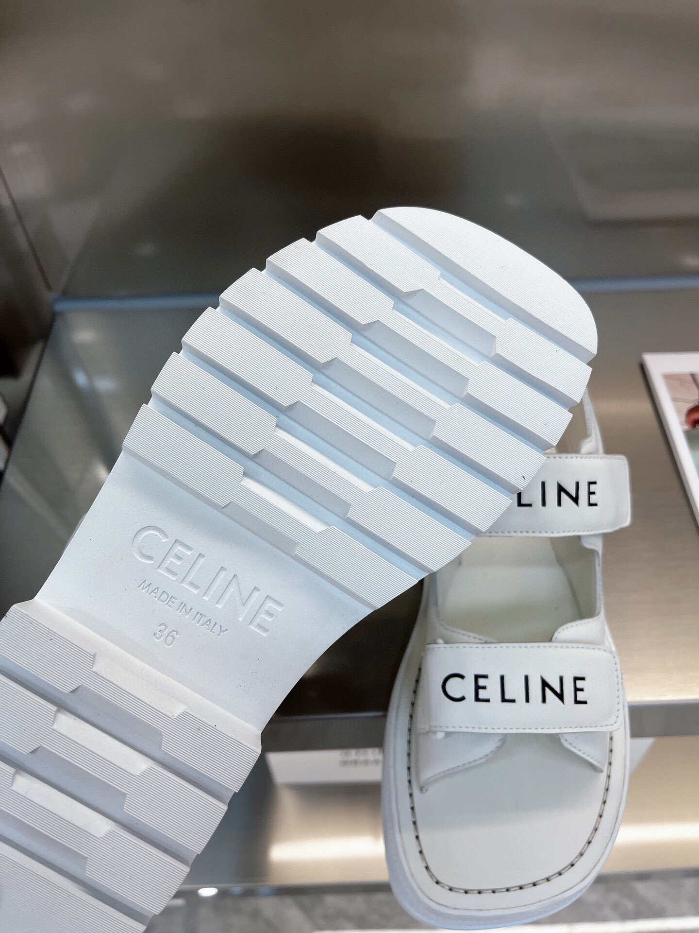Celine 345583620 Bulky Outdoor Sandal In Calfskin White