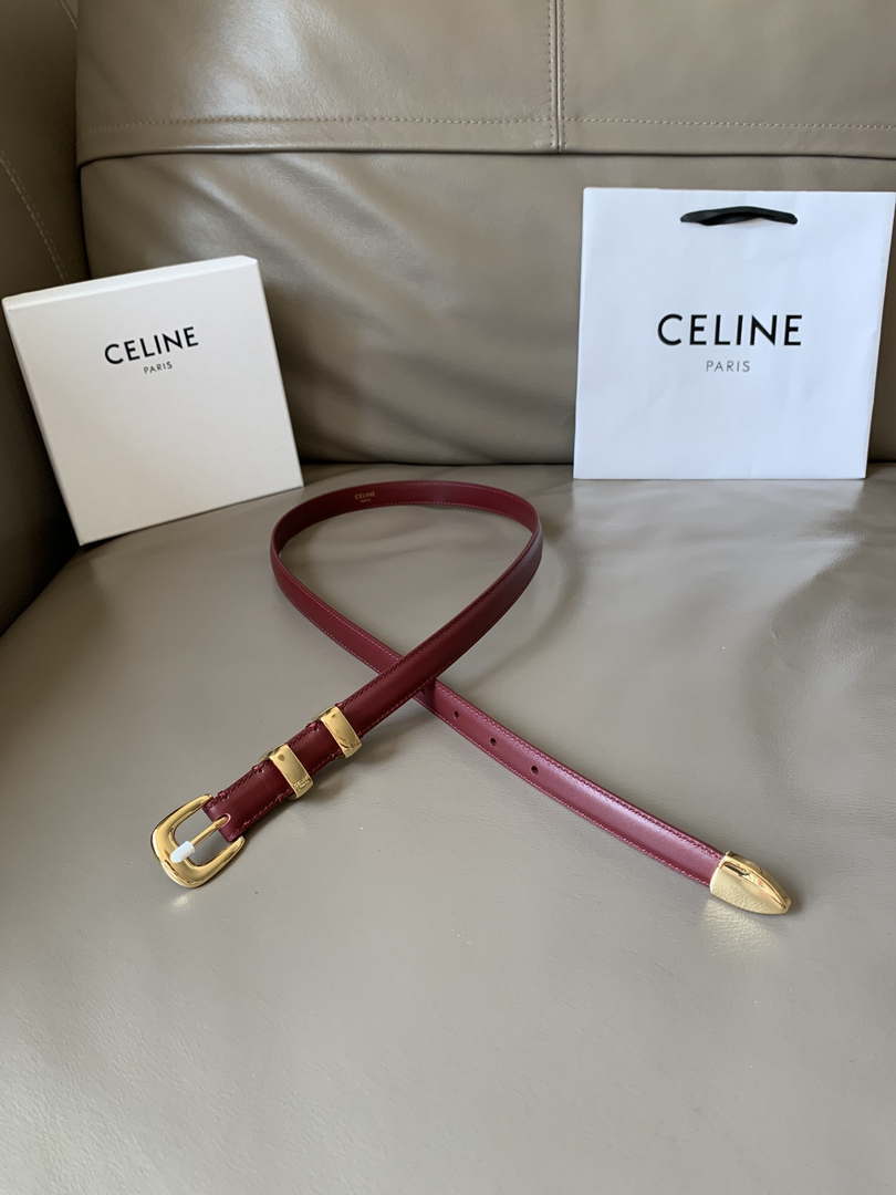 Celine 45BAE3A01 Small Western Belt In Natural Calfskin Wine Red 1.8 CM C12005