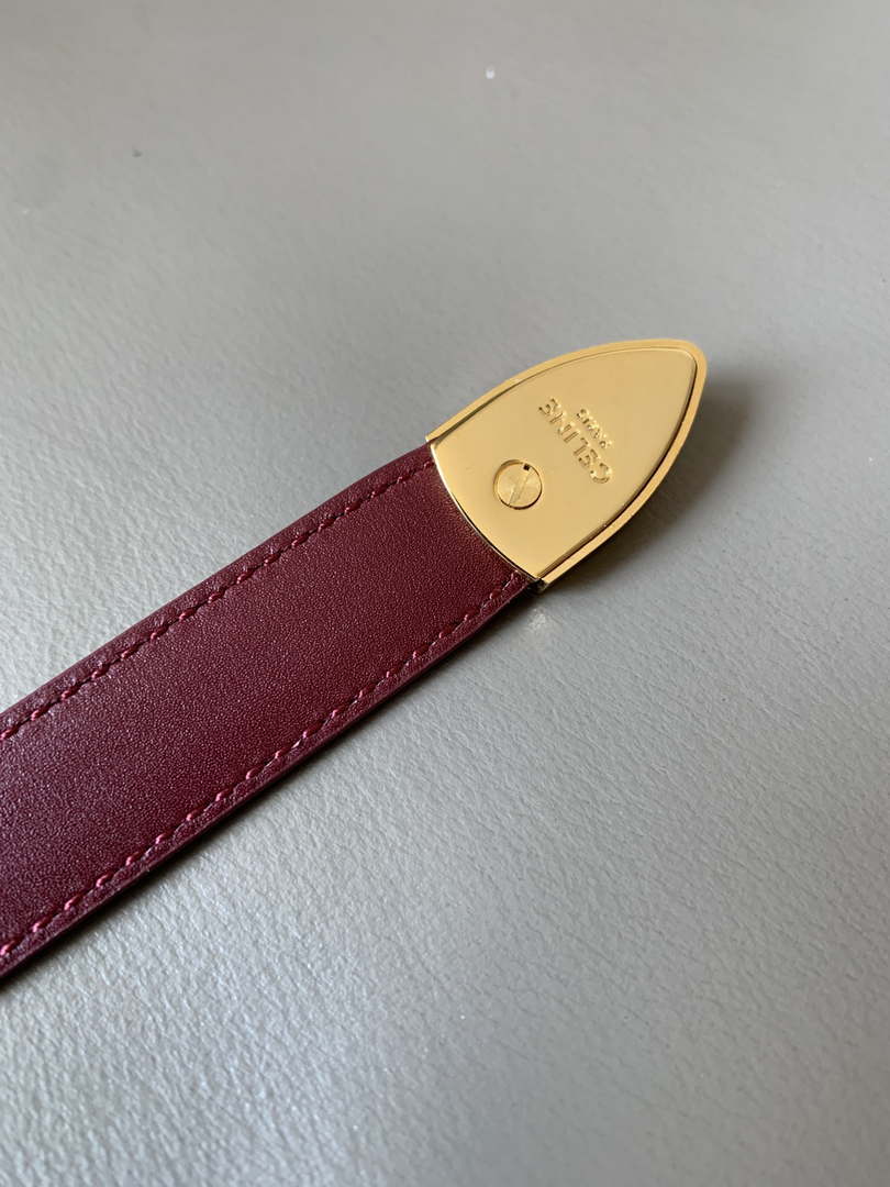 Celine 45BAE3A01 Small Western Belt In Natural Calfskin Wine Red 1.8 CM C12005
