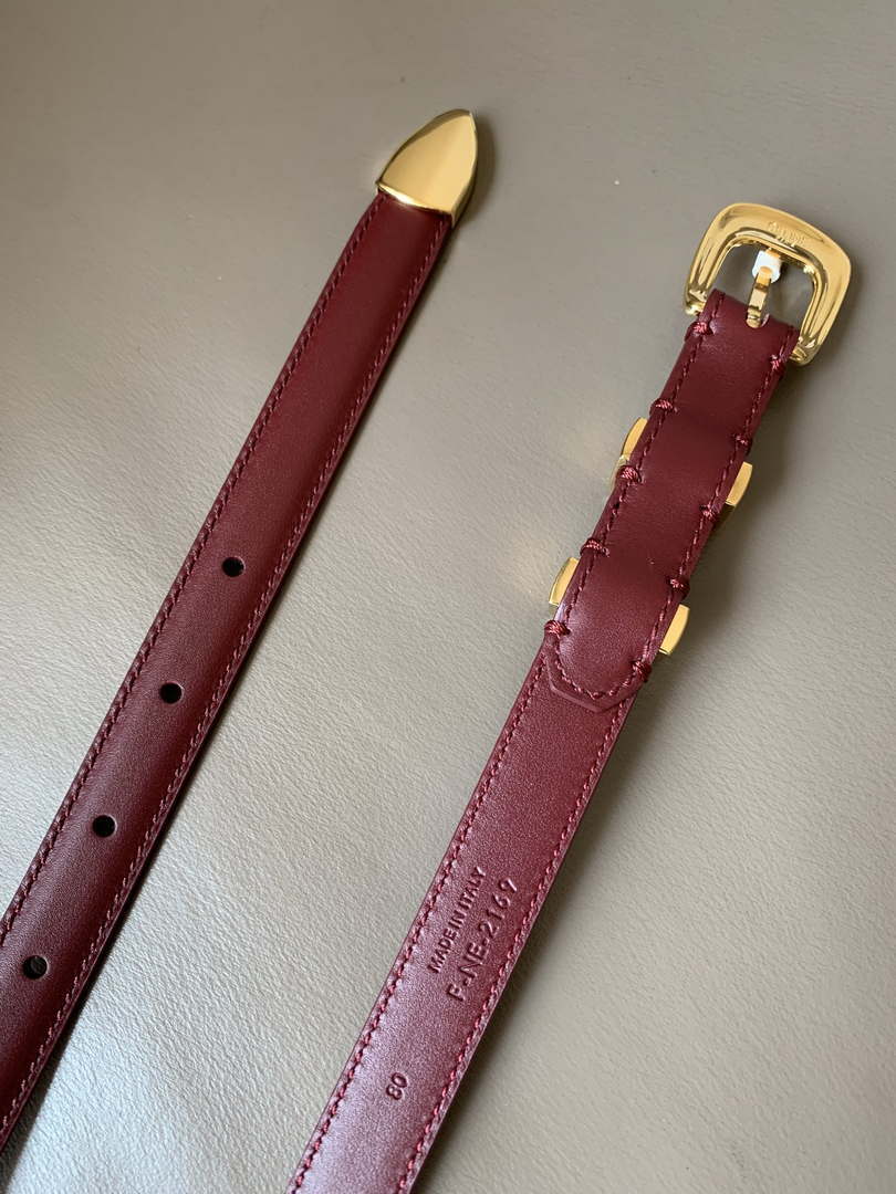 Celine 45BAE3A01 Small Western Belt In Natural Calfskin Wine Red 1.8 CM C12005