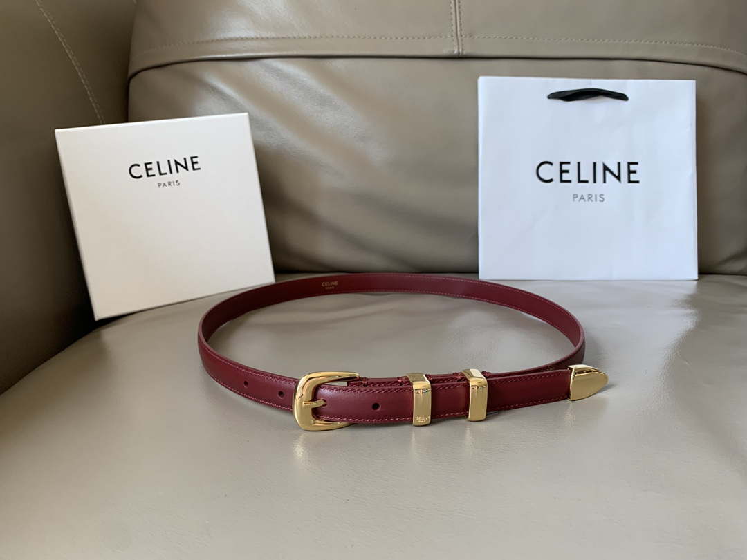 Celine 45BAE3A01 Small Western Belt In Natural Calfskin Wine Red 1.8 CM C12005 - 75--(90CM) - View 1