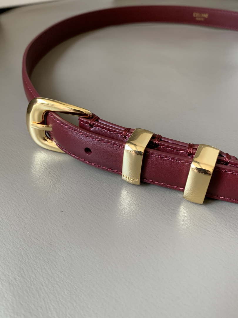 Celine 45BAE3A01 Small Western Belt In Natural Calfskin Wine Red 1.8 CM C12005