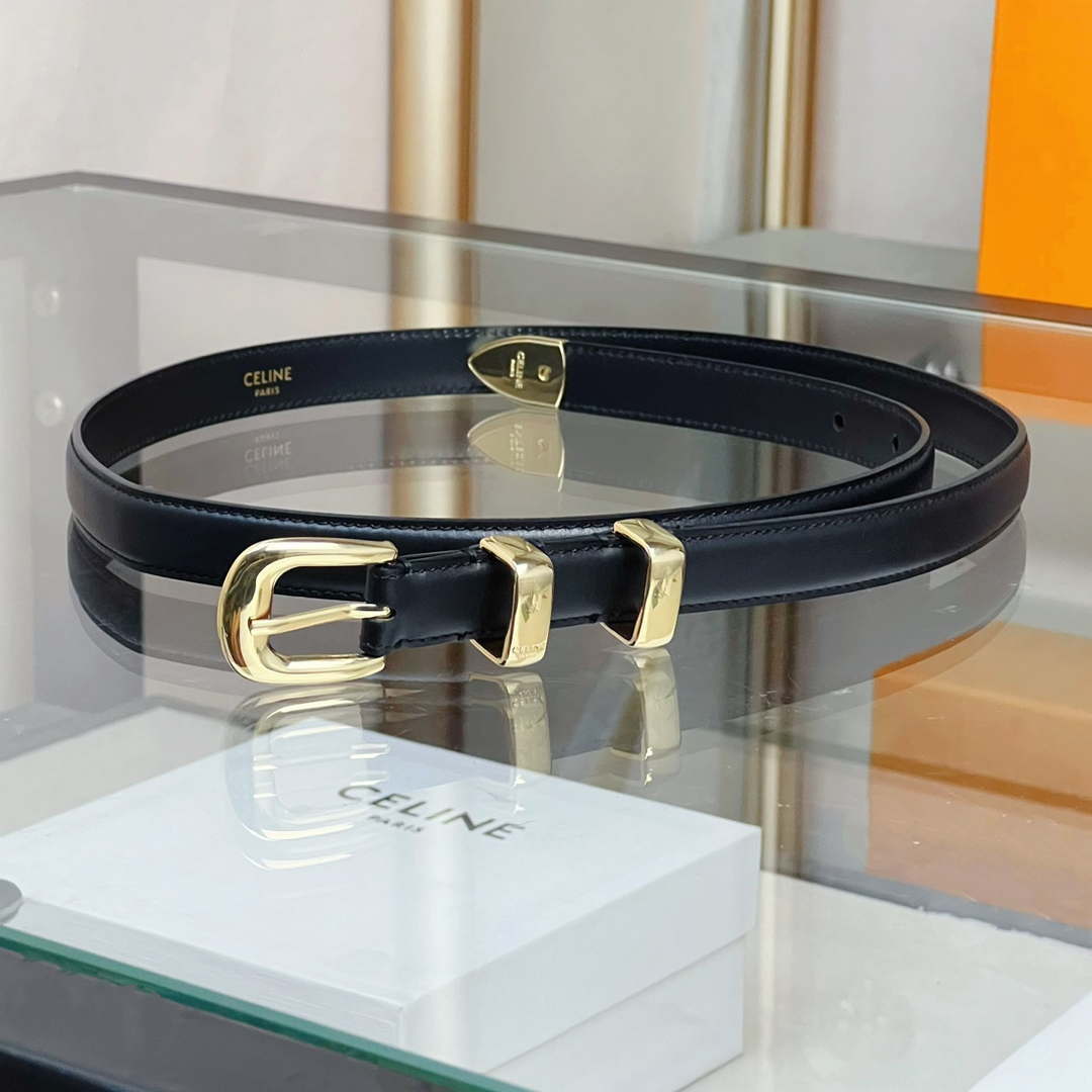 Celine 45BAE3A01 Small Western Belt In Taurillon Leather Black 1.8 CM C12003