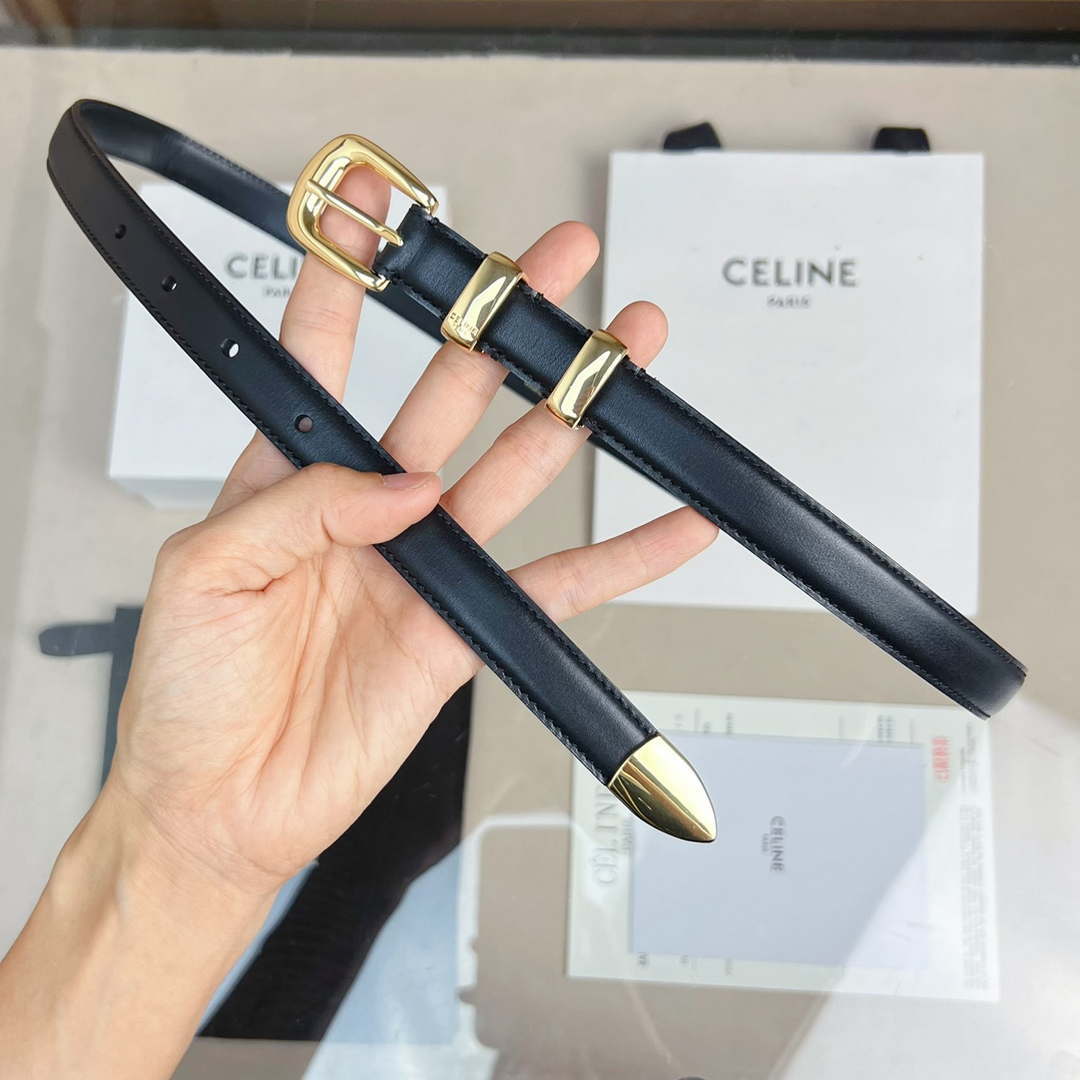 Celine 45BAE3A01 Small Western Belt In Taurillon Leather Black 1.8 CM C12003