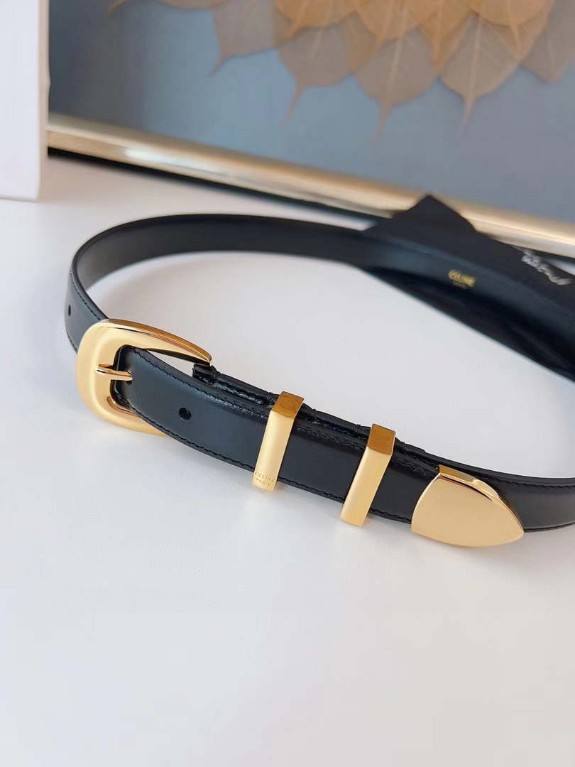 Celine 45BAG3A78 Medium Western Belt In Natural Calfskin Black 2.5 CM C12002
