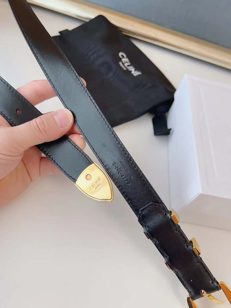 Celine 45BAE3A01 Small Western Belt In Taurillon Leather Black 1.8 CM C12003