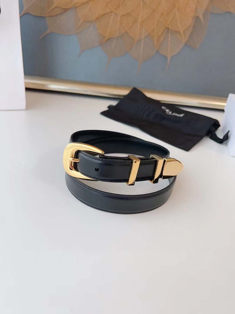 Celine 45BAG3A78 Medium Western Belt In Natural Calfskin Black 2.5 CM C12002