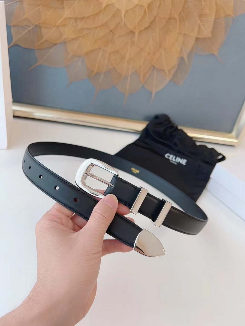 Celine 45BAG3A78 Medium Western Belt In Natural Calfskin Black 2.5 CM C12002