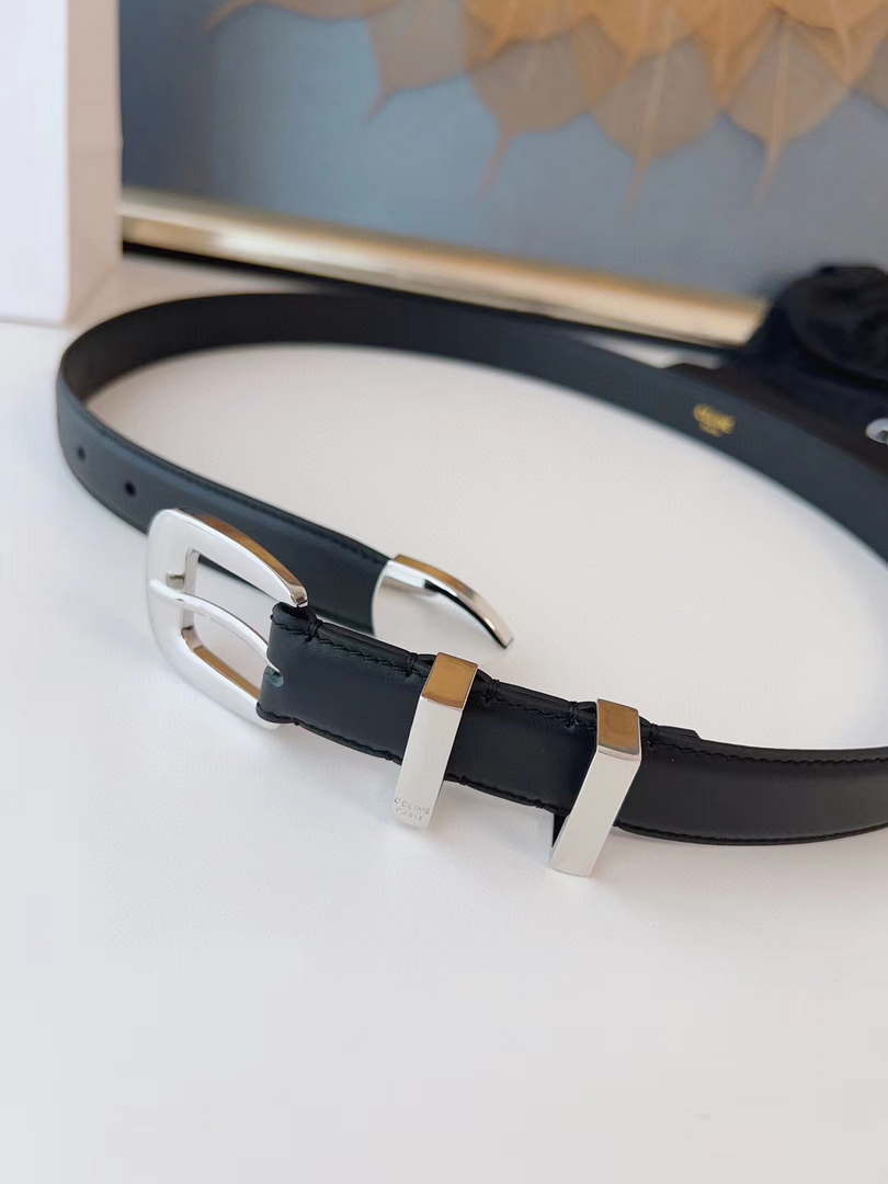 Celine 45BAG3A78 Medium Western Belt In Natural Calfskin Black 2.5 CM C12002