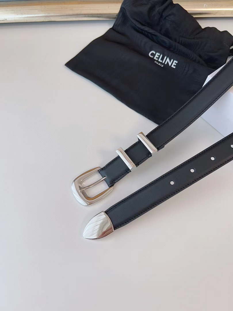 Celine 45BAG3A78 Medium Western Belt In Natural Calfskin Black 2.5 CM C12002