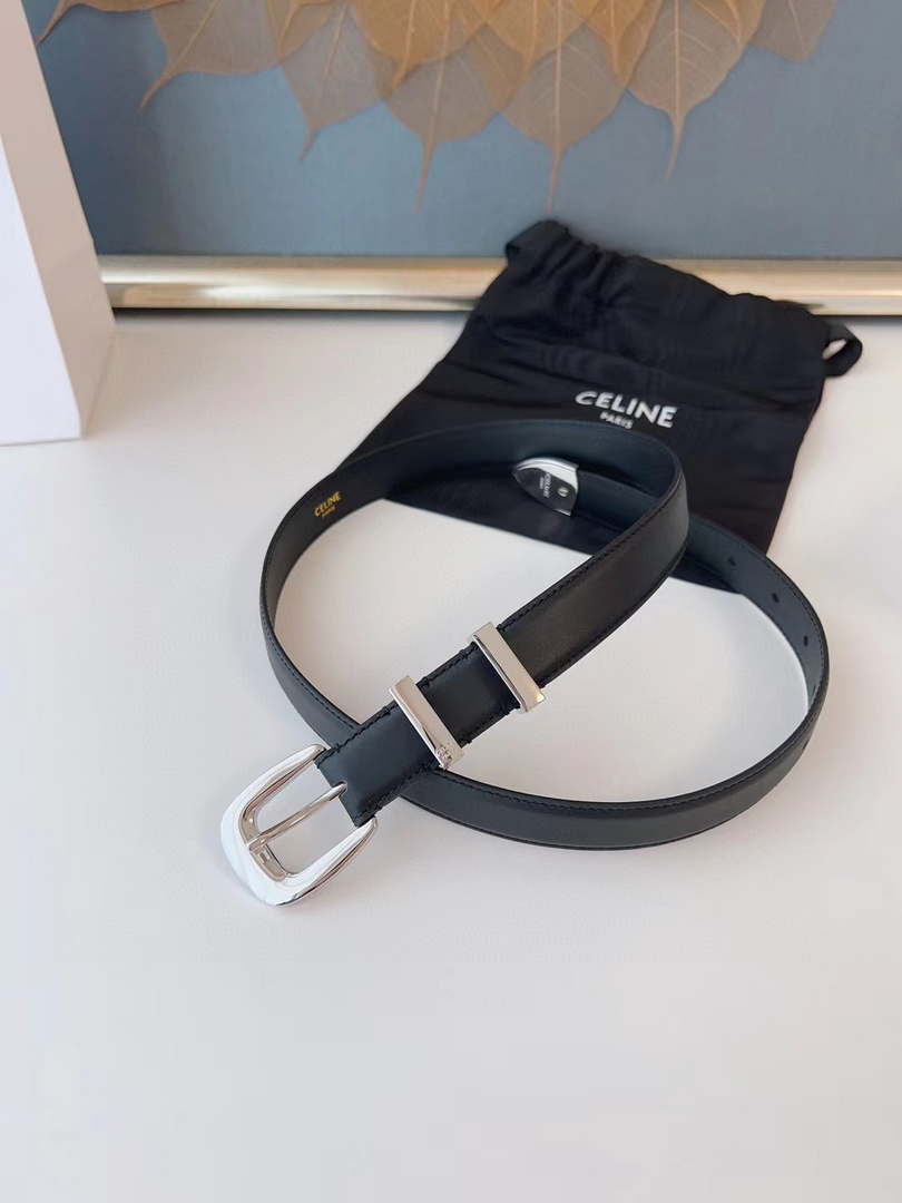 Celine 45BAG3A78 Medium Western Belt In Natural Calfskin Black 2.5 CM C12002