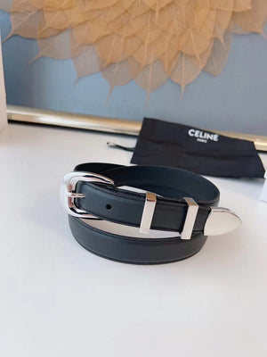 Celine 45BAG3A78 Medium Western Belt In Natural Calfskin Black 2.5 CM C12002 - Gold / 75--(90CM) - View 8