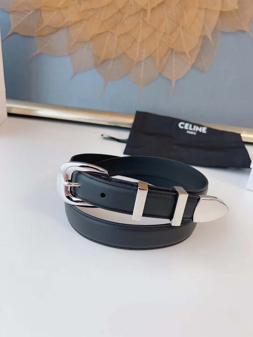 Celine 45BAG3A78 Medium Western Belt In Natural Calfskin Black 2.5 CM C12002