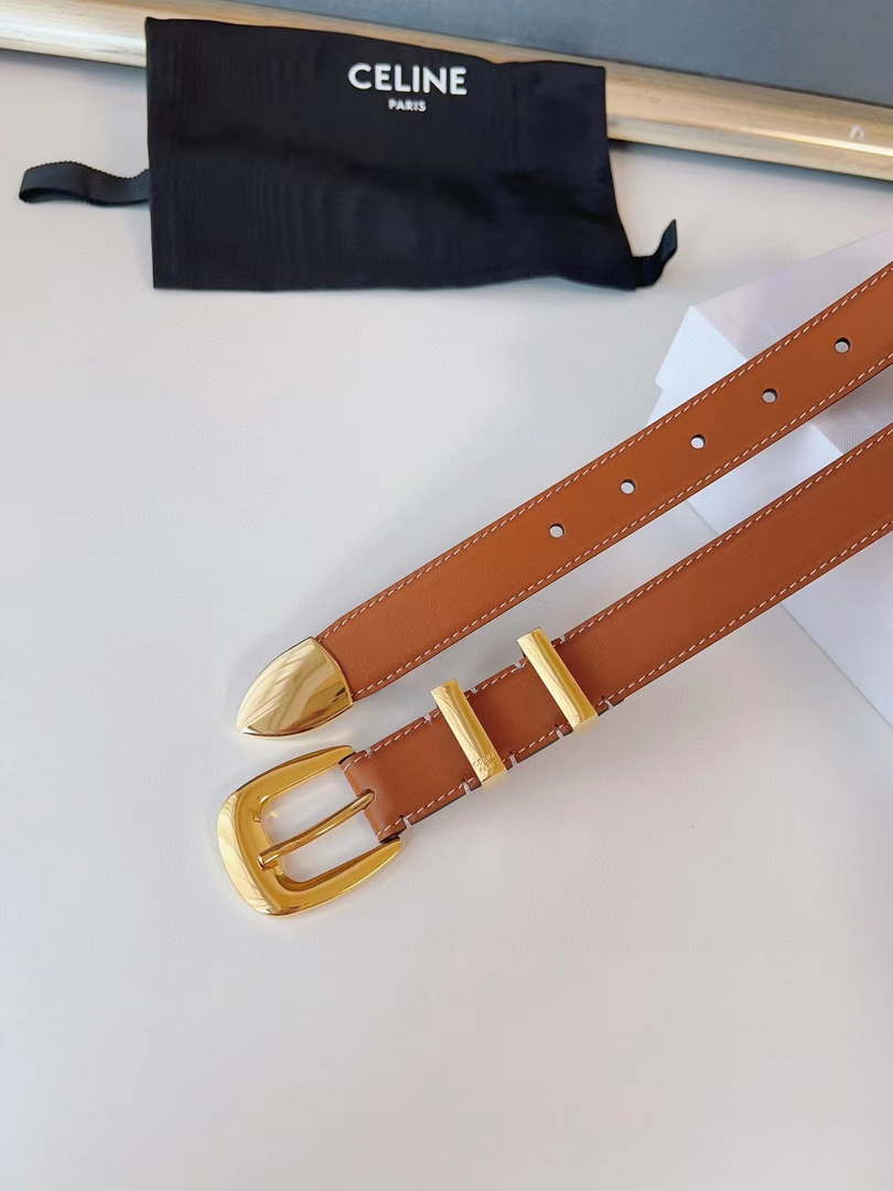 Celine 45BAG3A78 Medium Western Belt In Natural Calfskin Tan 2.5 CM C12001