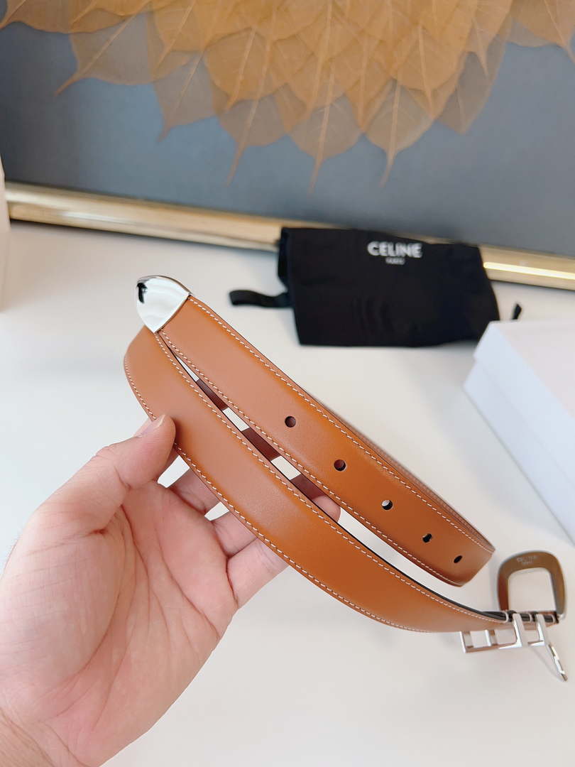 Celine 45BAG3A78 Medium Western Belt In Natural Calfskin Tan 2.5 CM C12001