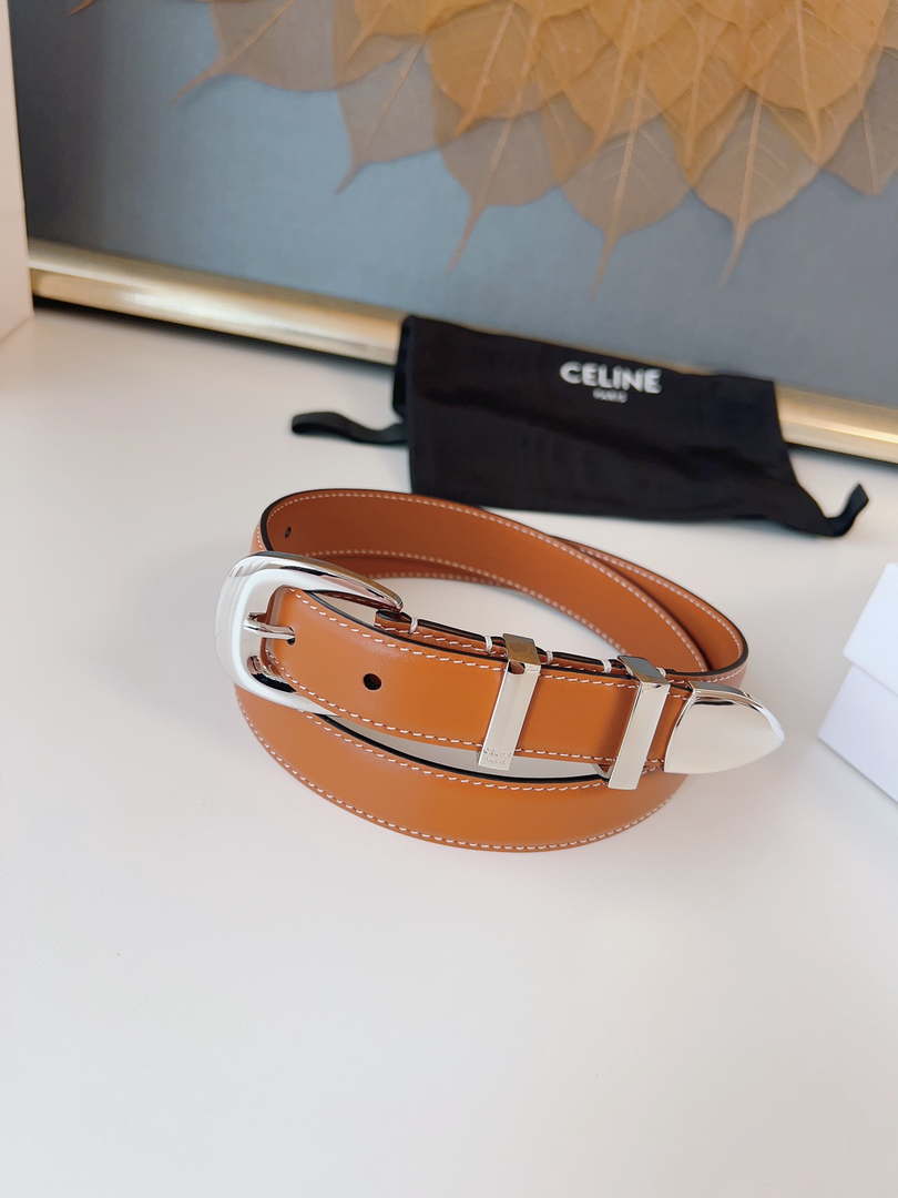 Celine 45BAG3A78 Medium Western Belt In Natural Calfskin Tan 2.5 CM C12001