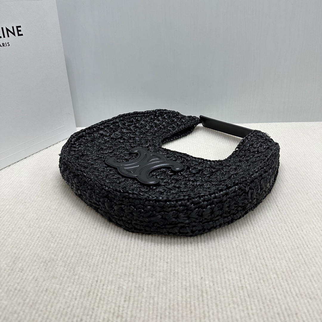 Celine classic panier HOBO BAG IN Raffia and Calfskin 112772  Black