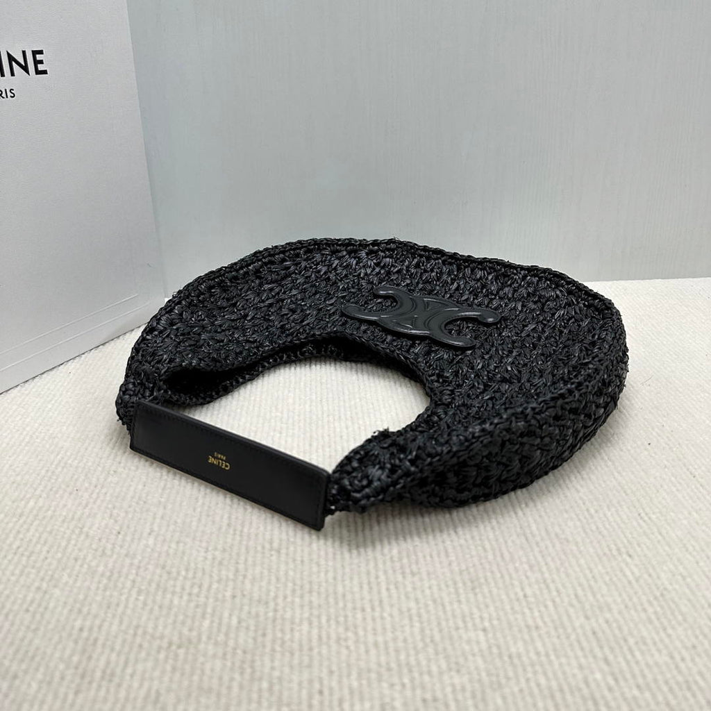 Celine classic panier HOBO BAG IN Raffia and Calfskin 112772  Black