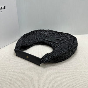 Celine classic panier HOBO BAG IN Raffia and Calfskin 112772  Black - Default Title - View 4