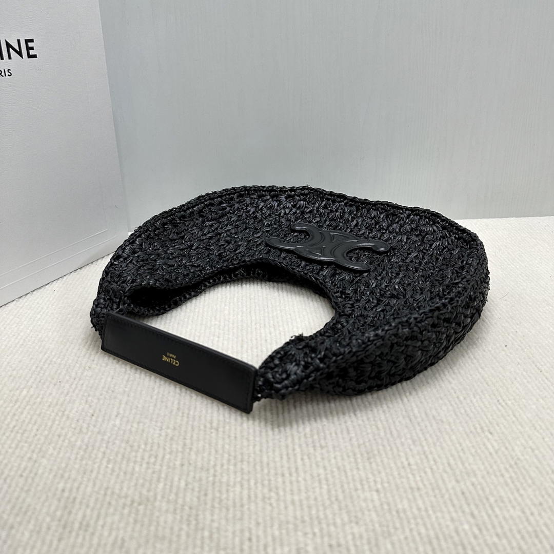 Celine classic panier HOBO BAG IN Raffia and Calfskin 112772  Black