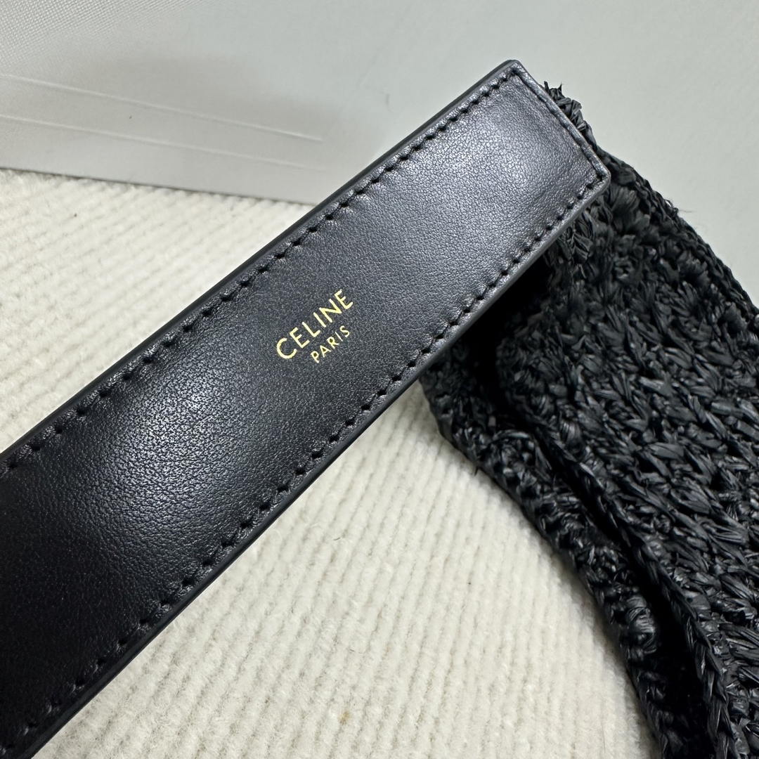 Celine classic panier HOBO BAG IN Raffia and Calfskin 112772  Black