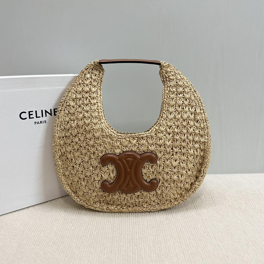 Celine classic panier HOBO BAG IN Raffia and Calfskin 112772 Nuture Brown
