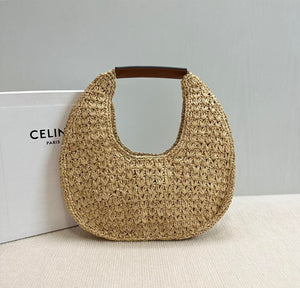 Celine classic panier HOBO BAG IN Raffia and Calfskin 112772 Nuture Brown - Default Title - View 2