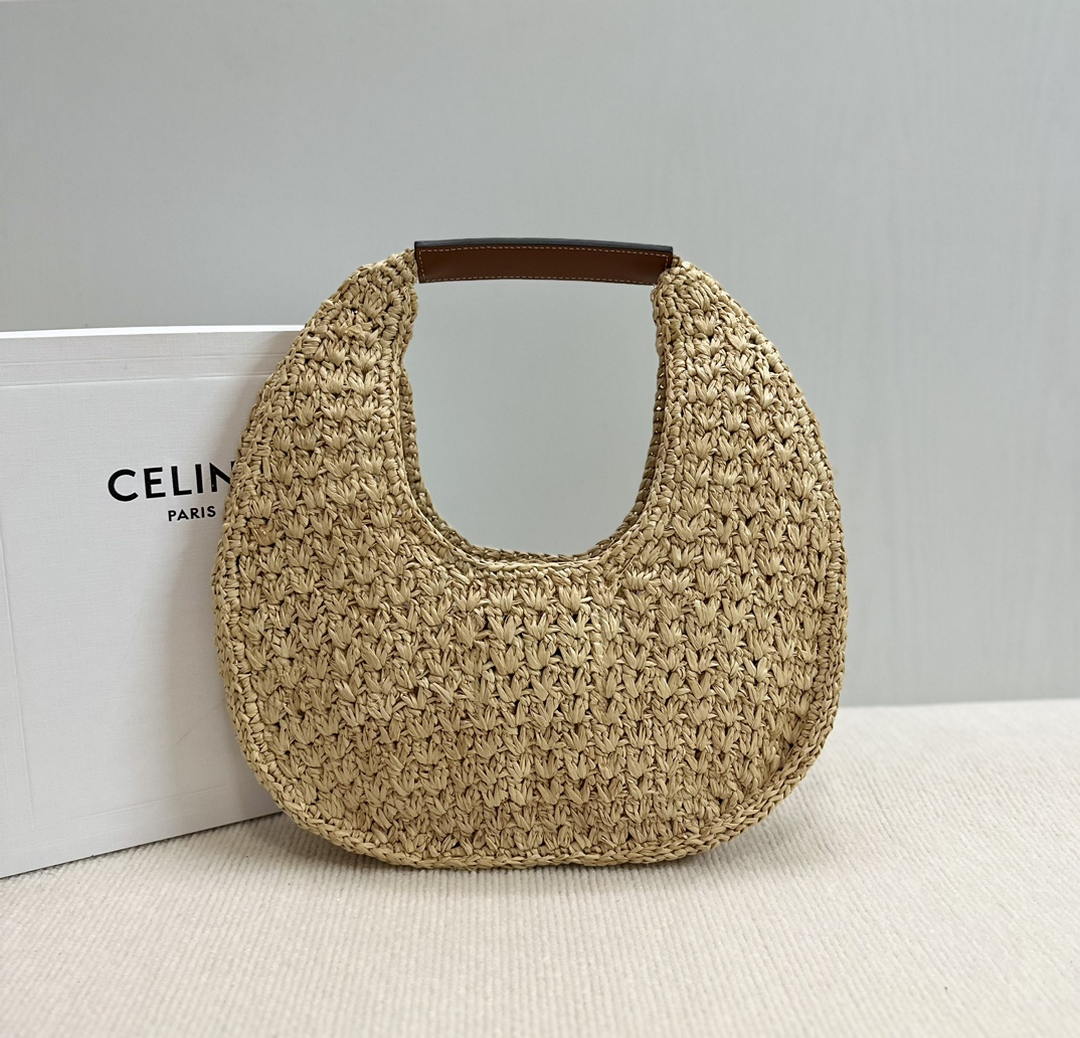 Celine classic panier HOBO BAG IN Raffia and Calfskin 112772 Nuture Brown