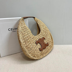 Celine classic panier HOBO BAG IN Raffia and Calfskin 112772 Nuture Brown - Default Title - View 3
