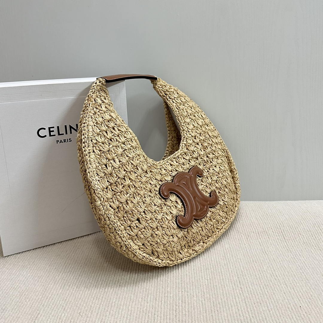 Celine classic panier HOBO BAG IN Raffia and Calfskin 112772 Nuture Brown