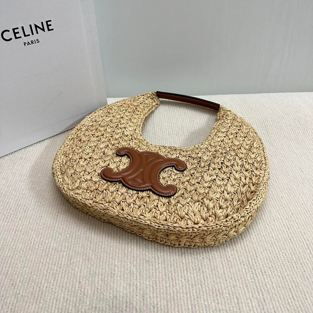Celine classic panier HOBO BAG IN Raffia and Calfskin 112772 Nuture Brown