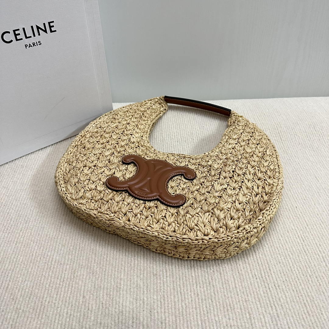 Celine classic panier HOBO BAG IN Raffia and Calfskin 112772 Nuture Brown