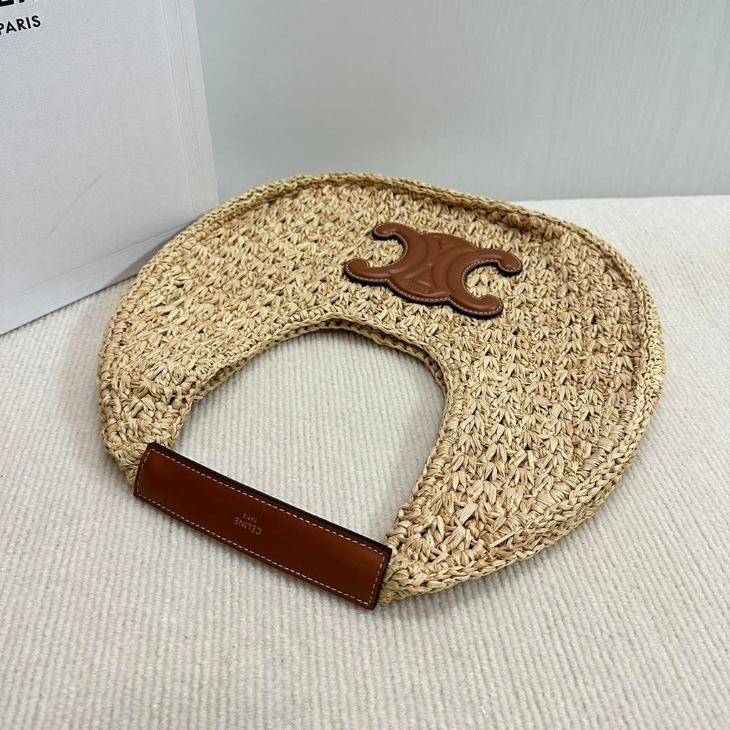 Celine classic panier HOBO BAG IN Raffia and Calfskin 112772 Nuture Brown