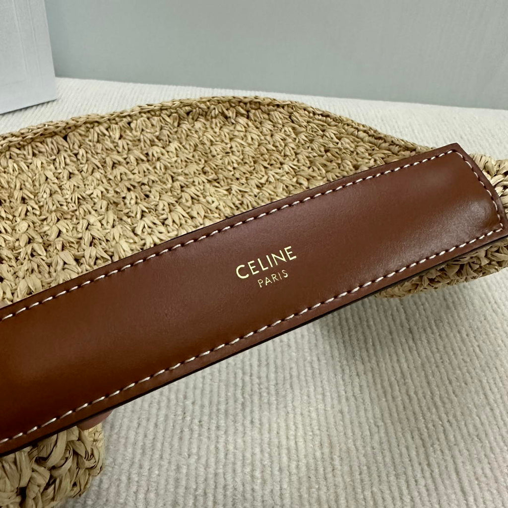 Celine classic panier HOBO BAG IN Raffia and Calfskin 112772 Nuture Brown