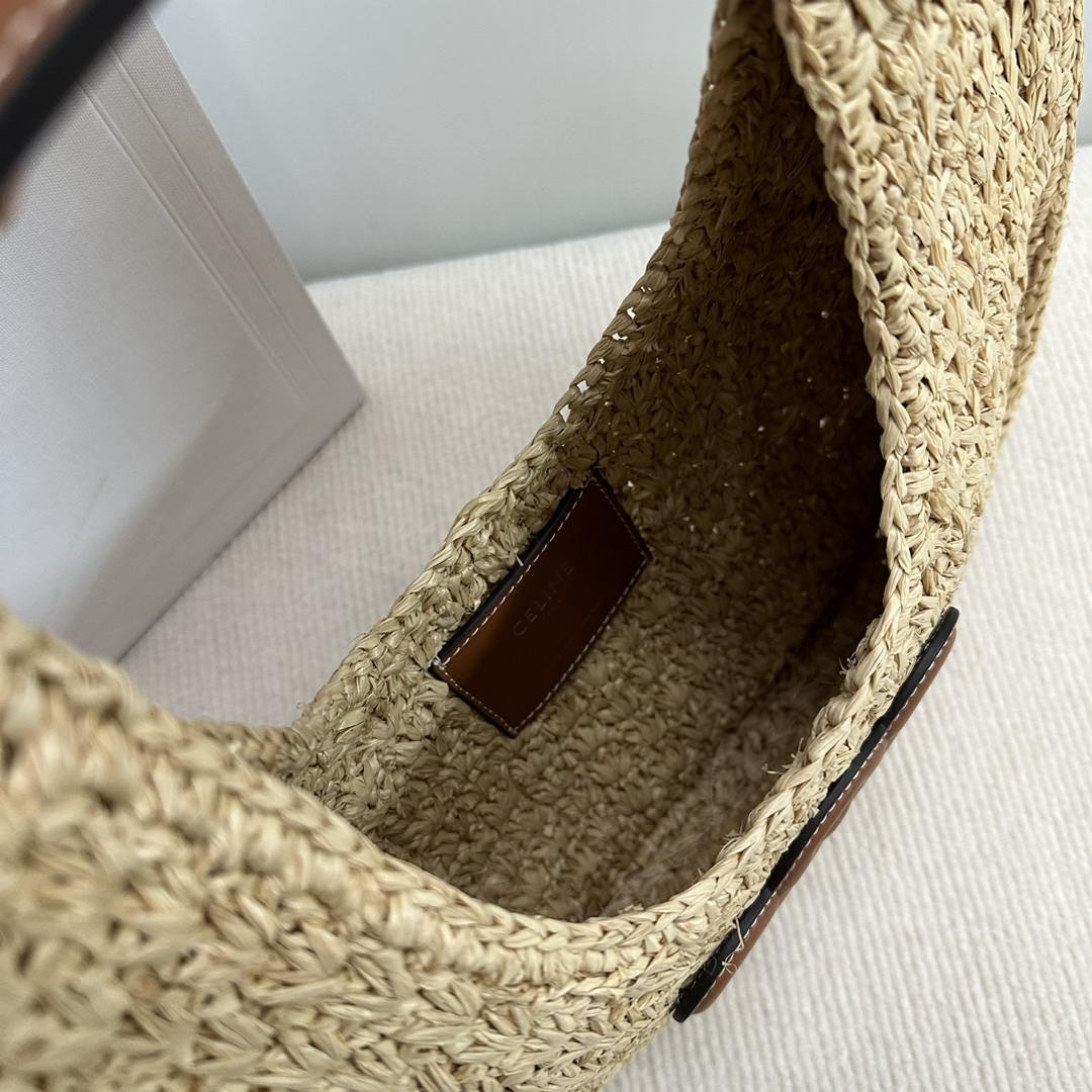 Celine classic panier HOBO BAG IN Raffia and Calfskin 112772 Nuture Brown