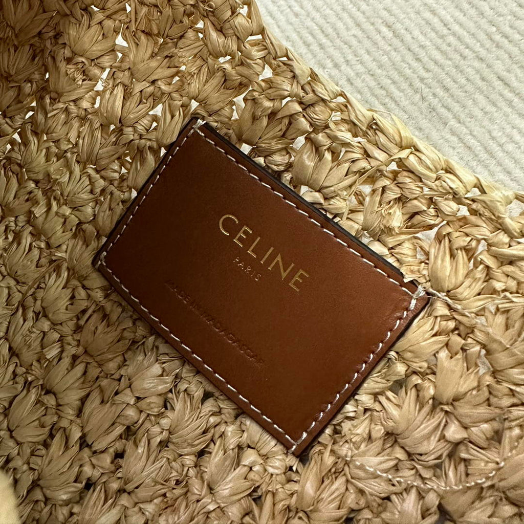 Celine classic panier HOBO BAG IN Raffia and Calfskin 112772 Nuture Brown