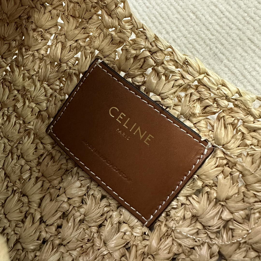 Celine classic panier HOBO BAG IN Raffia and Calfskin 112772 Nuture Brown