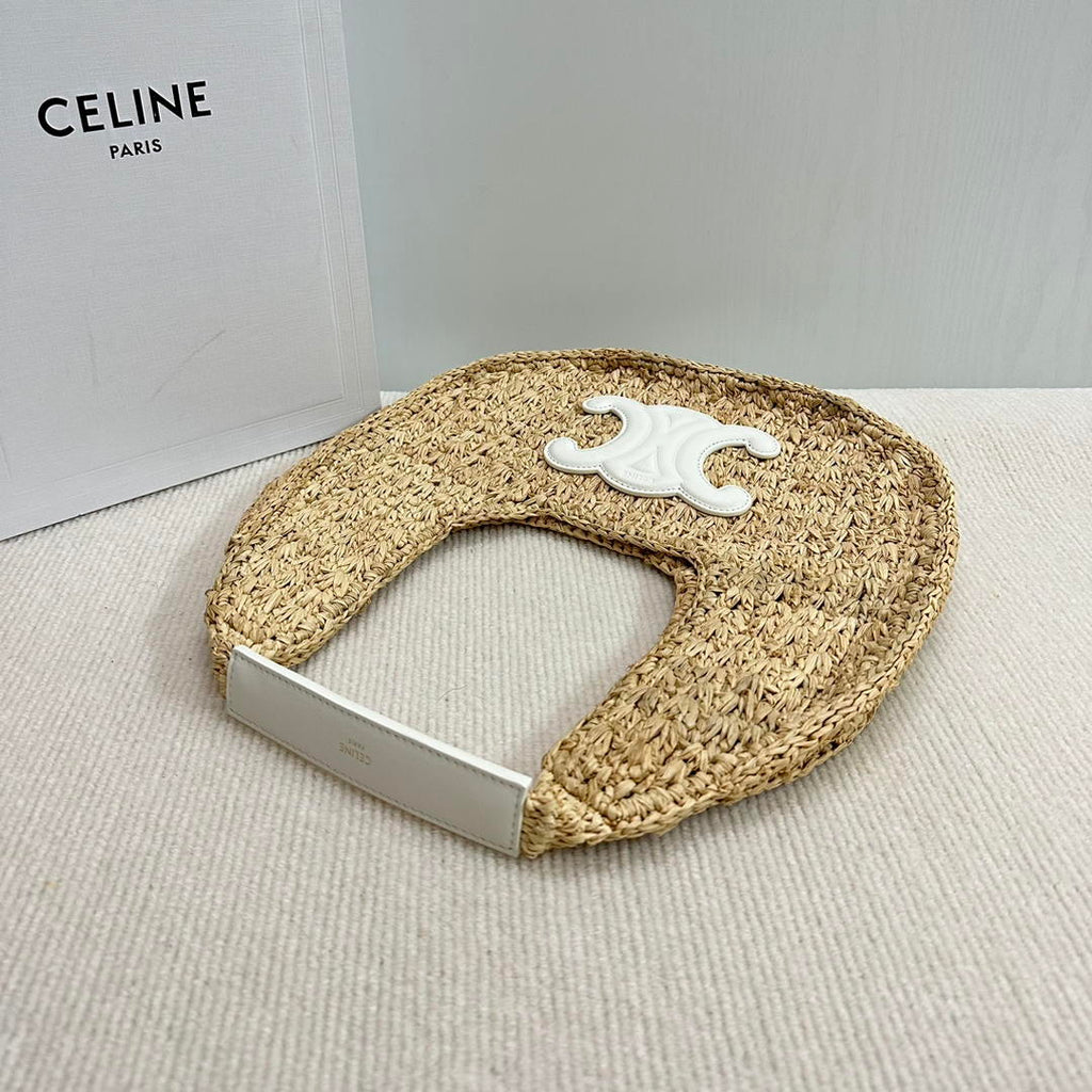 Celine classic panier HOBO BAG IN Raffia and Calfskin 112772 Nuture White