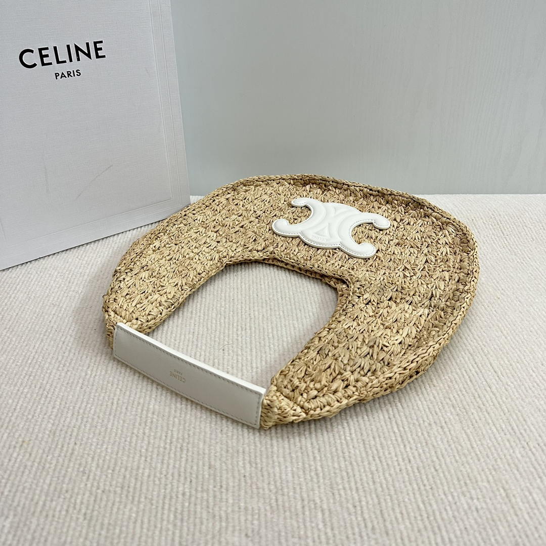 Celine classic panier HOBO BAG IN Raffia and Calfskin 112772 Nuture White